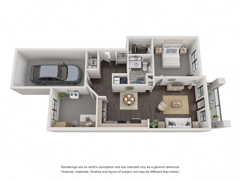 Floor plan for 1 bed, 1 bath, 968 sqft